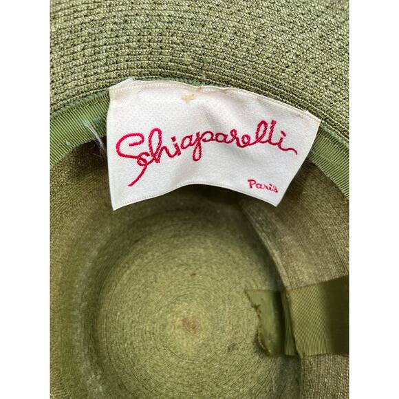 Elsa Schiaparelli Vintage Derby Hat Green Straw 1950\'s